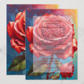 Roze Rode Rozen Abstracte bruiloft uitnodiging (Voorkant / Achterkant)