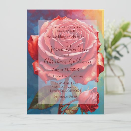  Roze Rode Rozen Abstracte bruiloft uitnodiging (Staand voorkant)