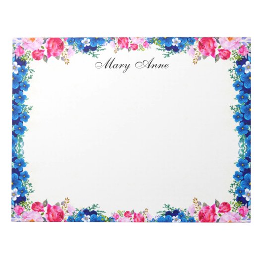  roze rode rozen blauwe bloemen, aangepast notitieblok (Voorkant)