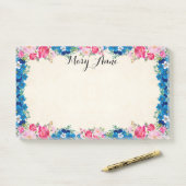 roze rode rozen blauwe bloemen, aangepast post-it® notes (Op bureau)