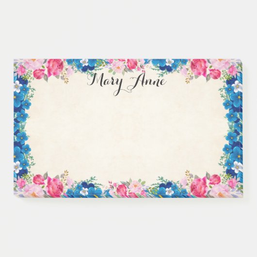 roze rode rozen blauwe bloemen, aangepast post-it® notes (Voorkant)