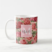 Roze Rode Rozen Bloemen Monogrammed Koffiemok (Links)