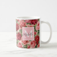  Roze Rode Rozen Bloemen Monogrammed