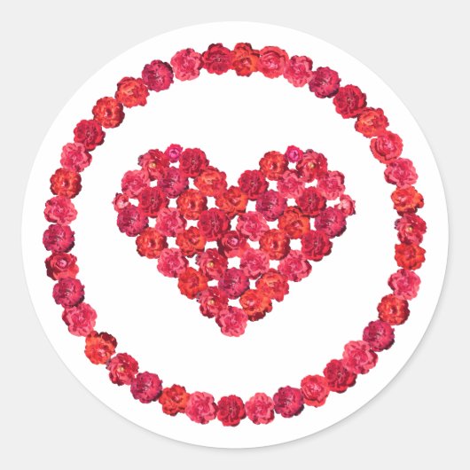 Roze Rode Rozen Bloemhart Valentijnsdag Ronde Sticker (Voorkant)
