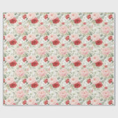 Roze Rode Rozen Bloemrijke Bruidsdouche Cadeaupapier (Vlak)