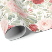 Roze Rode Rozen Bloemrijke Bruidsdouche Cadeaupapier (Rol Hoek)