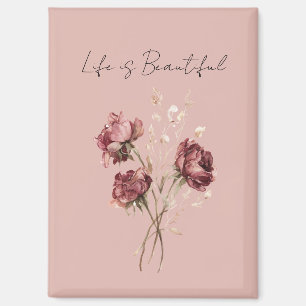 Roze Rode Rozen Bloemstuk Magneet