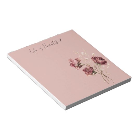 Roze Rode Rozen Bloemstuk Notitieblok (Schuin)