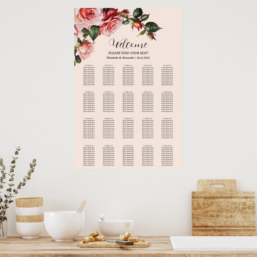  roze rode rozen bruiloft zithoek poster (Keuken)