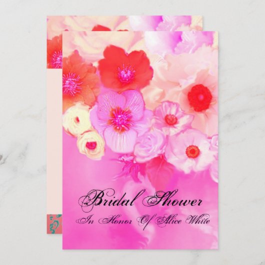 ROZE RODE ROZEN EN ANEMONE BLOEMEN BRUIDSSHOOWER KAART (Voorkant / Achterkant)