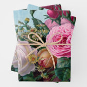 roze, rode rozen en gebompelde bloemen inpakpapier vel (In situ)