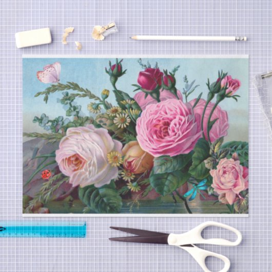 roze, rode rozen en gebompelde bloemen tissuepapier (Craft)