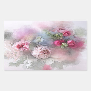 Roze Rode Rozen Lege Watercolor Kunst Sjabloon Rechthoekige Sticker