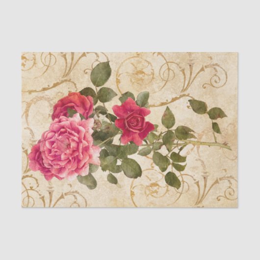 Roze rode Rozen met Damask Tissuepapier (Voorkant)