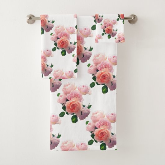 Roze rode rozen Moderne Elegant Floral Sjabloon Bad Handdoek (Insitu)