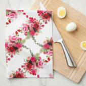 Roze rode rozen Moderne Sjabloon Waterverf Theedoek (Quarter Fold)