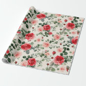  roze rode rozen Moederdag Cadeaupapier (Uitgerold)