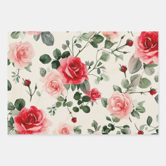 roze rode rozen Moederdag Inpakpapier Vel (Voorkant 3)
