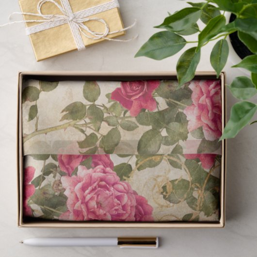 Roze rode  Rozen Monogrammen Initiaal Tissuepapier (Geschenk)