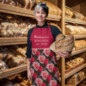 Roze rode Rozen Patroon Aangepaste naam Schort