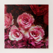 Roze, rode rozen: stof achtergrond. legpuzzel (Horizontaal)