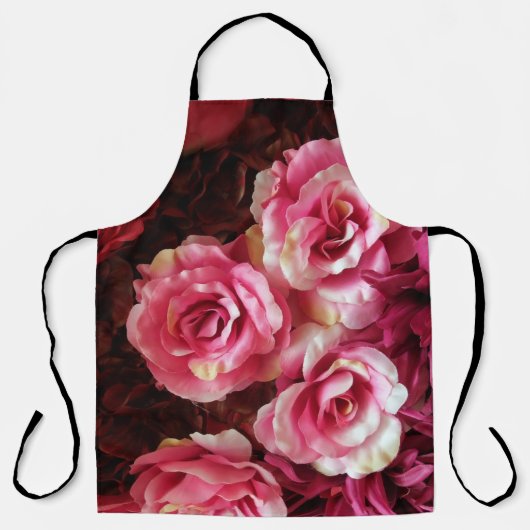 Roze, rode rozen: stof achtergrond. schort (Voorkant)