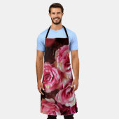 Roze, rode rozen: stof achtergrond. schort (Gedragen)
