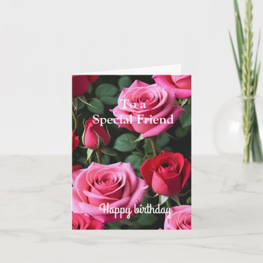 Roze rode rozen voor een speciale vriend verjaarda kaart (Voorkant)