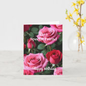 Roze rode rozen voor een speciale vriend verjaarda kaart (Gele Bloem)