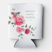 Roze rode rozen waterverf bruiloftsdouche blikjeskoeler (Voorkant)