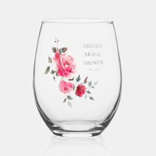 Roze rode rozen waterverf bruiloftsfeest uit groot wijnglas zonder voet