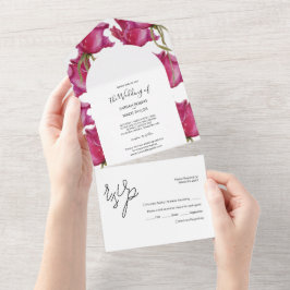 Roze rode rozen Waterverf handgeschilderd All In One Uitnodiging