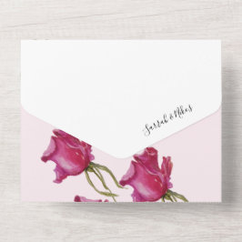 Roze rode rozen Waterverf handgeschilderd All In One Uitnodiging
