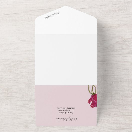 Roze rode rozen Waterverf handgeschilderd All In One Uitnodiging (Buitenkant)