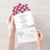 Roze rode rozen Waterverf handgeschilderd All In One Uitnodiging (Afscheurbaar)