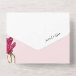 Roze rode rozen Waterverf handgeschilderd All In One Uitnodiging