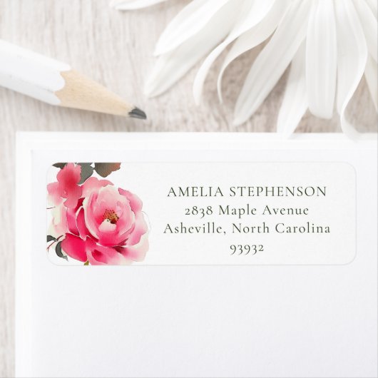  roze rode rozen Waterverf retouradres Etiket (Insitu)