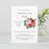 Roze rode rozenpartij uitnodiging voor Valentijnsd (Staand voorkant)