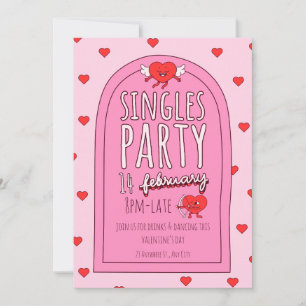 Roze & Rode Schattige Singles Valentijnsdag Feest Feestdagenkaart