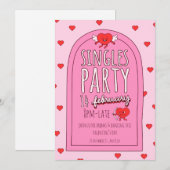 Roze & Rode Schattigee Singles Valentijnsdag Party Feestdagenkaart (Voorkant / Achterkant)