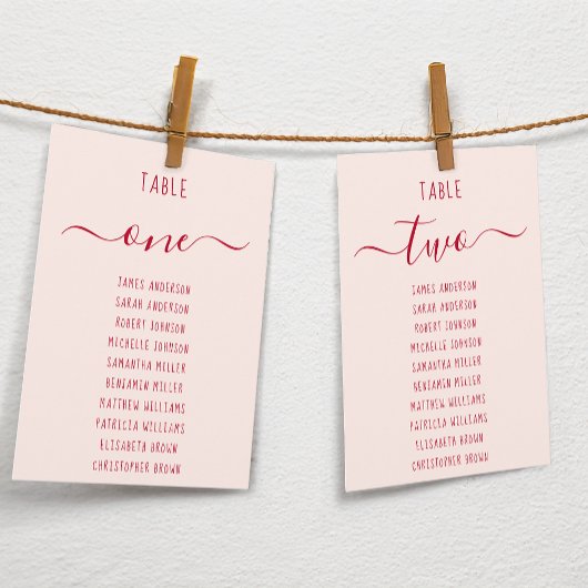 Roze & Rode Script Eenvoudige Moderne Zitplaatskaa