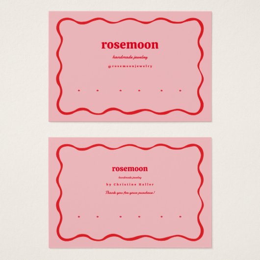 Roze Rode Squiggle Wavy Modern Oorbel Display Kaar Visitekaartje (Voorkant /achterkant)