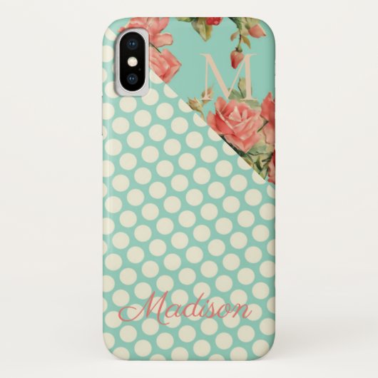 Roze rode Stippen Floral Monogram Initiaal Girly Case-Mate iPhone Case (Achterkant)