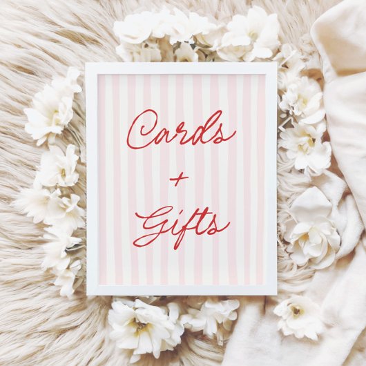 Roze & Rode Streep Kaarten en Cadeaus Bord Poster