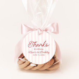 Roze & Rode Streep Kreeft 1e Verjaardag Favoriet Bedankjes Labels