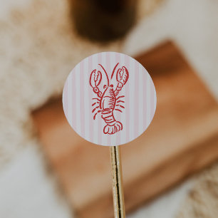 Roze & Rode Streep Kreeft Verjaardag Ronde Sticker