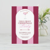 Roze rode streep Meisjes Kerst Uitnodiging (Staand voorkant)