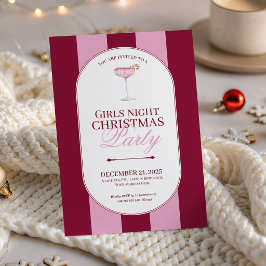 Roze rode streep Meisjes Kerst Uitnodiging