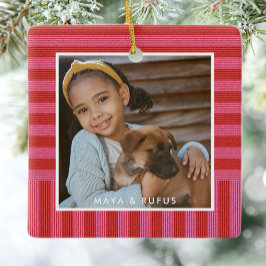 Roze rode streep schattige eenvoudige één foto ker keramisch ornament