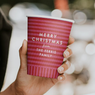 Roze rode streep Vrolijk kerstplezier Papieren Bekers